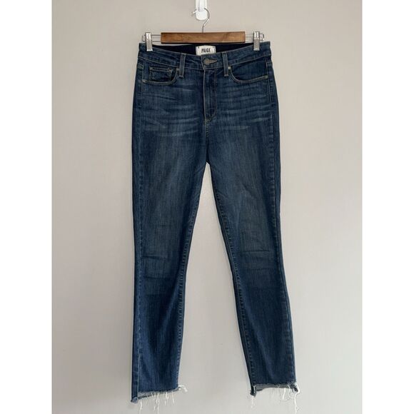 Paige Jeans Womens 27 Blue Hoxton Ankle Dark Wash Stretch Soft Denim Fray Hem - Picture 5 of 14